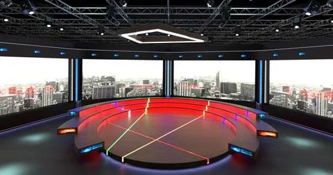  Virtual TV Studio Chat Set 2. 3d Rendering. Virtual set studio for chroma... Stock Photos