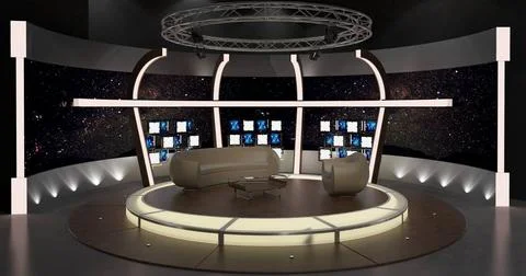  Virtual TV Studio Chat Set 20. 3d Rendering. Virtual set studio for chrom... Stock Photos