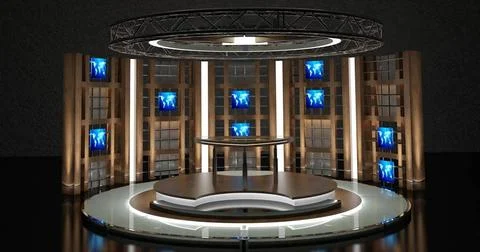  Virtual TV Studio Chat Set 17. 3d Rendering. Virtual set studio for chrom... Stock Photos