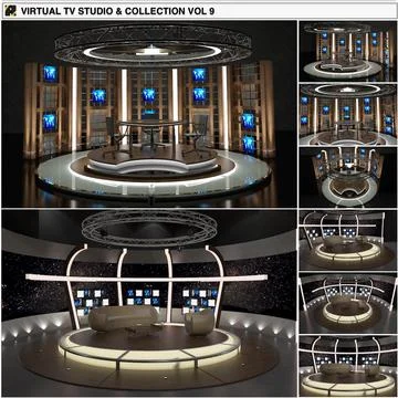 Virtual TV Studio Chat Sets Collection 9 3D Model