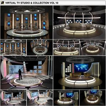 Virtual TV Studio Chat Sets Collection 10 3D Model