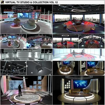Virtual TV Studio Chat Sets Collection 12 3D Model