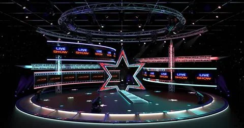  Virtual TV Studio Entertainment Set 4. 3d Rendering. Virtual set studio f... Stock Photos