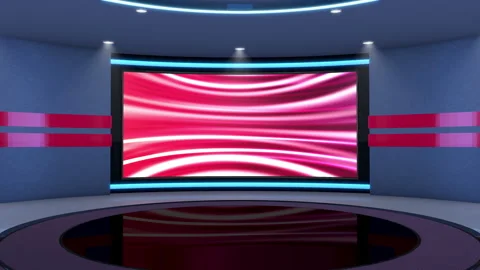 Virtual TV Studio with Glowing Screen and Color-Changing Display with Luma Matte Stock-Footage 348296964
