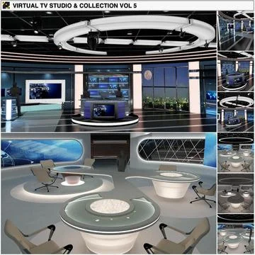 Virtual TV Studio News Sets Collection 5 3D Model