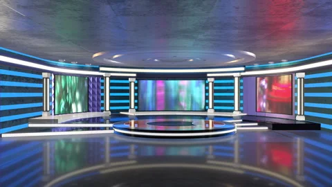 Virtual TV Studio Set with Colorful LED Screens and Round Stage Stock-Footage 348298237