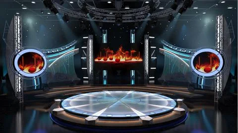 Virtual TV Studio Set. Green screen background. 3d Rendering Stock Illustration