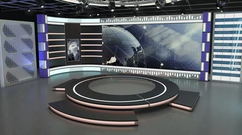 Virtual TV Studio Set. Green screen background. 3d Rendering Stock Illustration