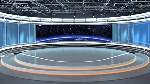 Virtual TV Studio Set. Green screen background. 3d Rendering Stock Illustration