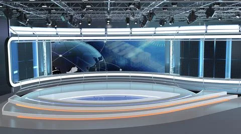 Virtual TV Studio Set. Green screen background. 3d Rendering Stock Illustration