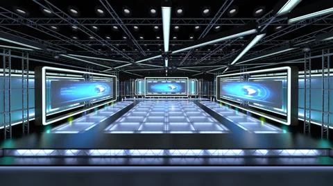 Virtual TV Studio Set. Green screen background. 3d Rendering Stock Illustration
