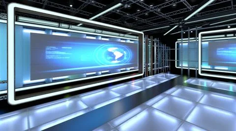Virtual TV Studio Set. Green screen background. 3d Rendering Stock Illustration