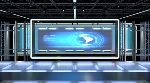 Virtual TV Studio Set. Green screen background. 3d Rendering Stock Illustration