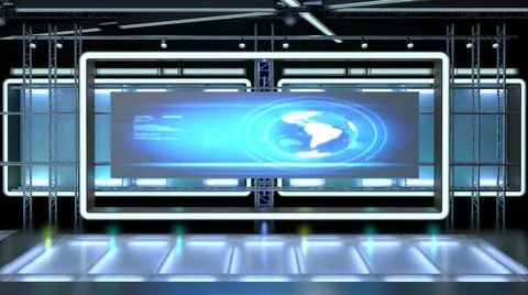 Virtual TV Studio Set. Green screen background. 3d Rendering Stock Illustration