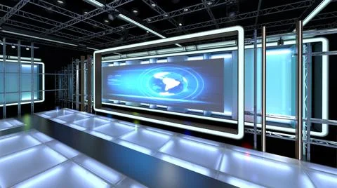 Virtual TV Studio Set. Green screen background. 3d Rendering Stock Illustration