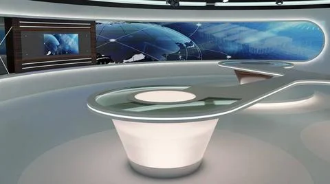 Virtual TV Studio Set. Green screen background. 3d Rendering. Virtual set ... Stock Photos