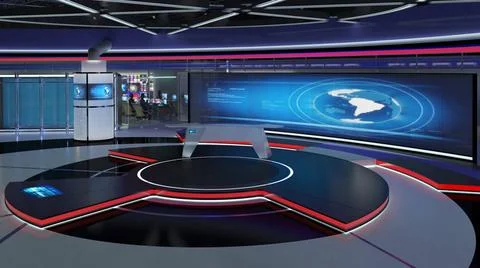 Virtual TV Studio Set. Green screen background. 3d Rendering. Virtual set ... Foto stock