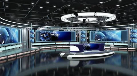 Virtual TV Studio Set. Green screen background. 3d Rendering. Virtual set ... Stock Photos