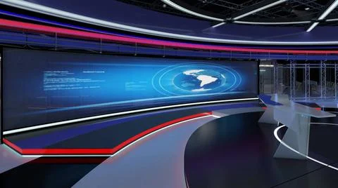 Virtual TV Studio Set. Green screen background. 3d Rendering. Virtual set ... Stock Photos