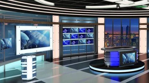 Virtual TV Studio Set. Green screen background. 3d Rendering. Virtual set ... Stock Photos
