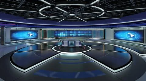 Virtual TV Studio Set. Green screen background. 3d Rendering. Virtual set ... Stock Photos