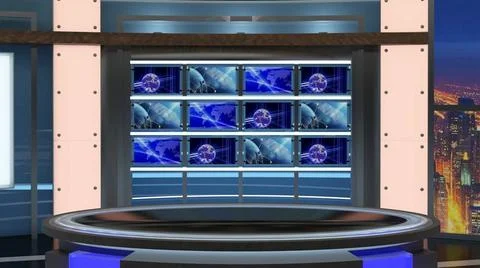 Virtual TV Studio Set. Green screen background. 3d Rendering. Virtual set ... Stock Photos