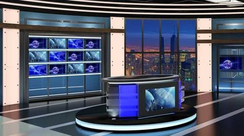 Virtual TV Studio Set. Green screen background. 3d Rendering. Virtual set ... Stock Photos
