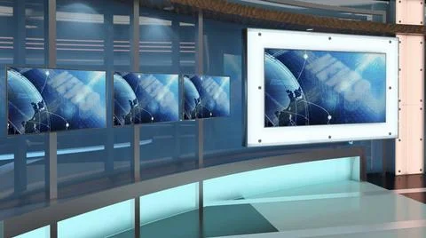 Virtual TV Studio Set. Green screen background. 3d Rendering. Virtual set ... Foto stock