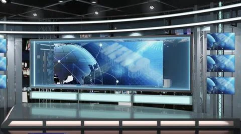 Virtual TV Studio Set. Green screen background. 3d Rendering. Virtual set ... Foto stock