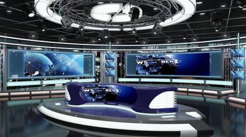 Virtual TV Studio Set. Green screen background. 3d Rendering. Virtual set ... Stock Photos