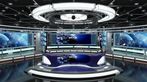 Virtual TV Studio Set. Green screen background. 3d Rendering. Virtual set ... Foto stock