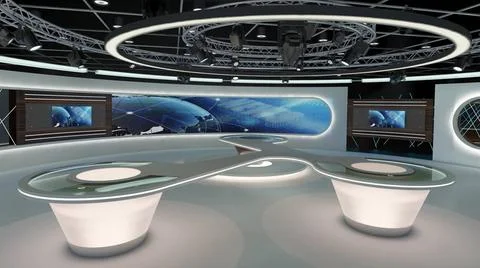 Virtual TV Studio Set. Green screen background. 3d Rendering. Virtual set ... Stock Photos