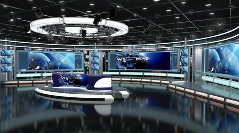 Virtual TV Studio Set. Green screen background. 3d Rendering. Virtual set ... Foto stock