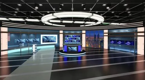 Virtual TV Studio Set. Green screen background. 3d Rendering. Virtual set ... Stock Photos