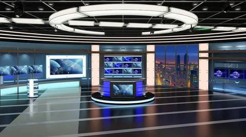 Virtual TV Studio Set. Green screen background. 3d Rendering. Virtual set ... Foto stock