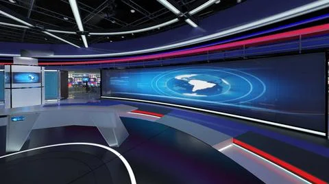 Virtual TV Studio Set. Green screen background. 3d Rendering. Virtual set ... Foto stock