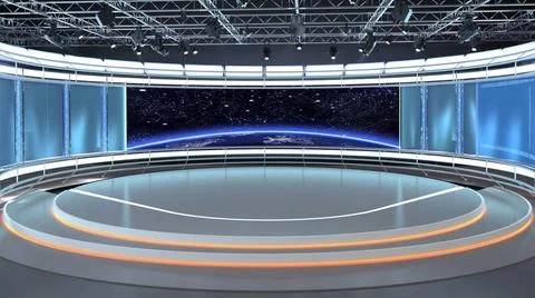 Virtual TV Studio Set. Green screen background. 3d Rendering. Virtual set ... Stock Photos