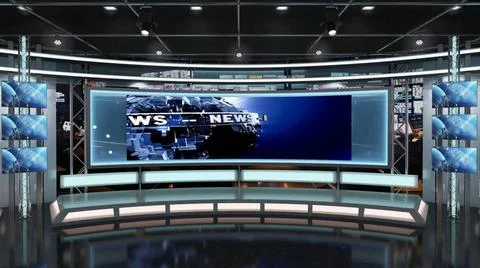 Virtual TV Studio Set. Green screen background. 3d Rendering. Virtual set ... Stock Photos