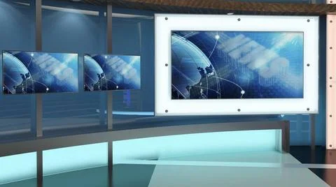 Virtual TV Studio Set. Green screen background. 3d Rendering. Virtual set ... Foto stock