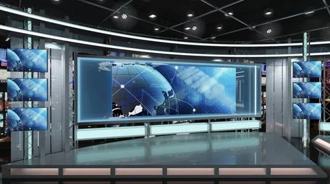 Virtual TV Studio Set. Green screen background. 3d Rendering. Virtual set ... Stock Photos