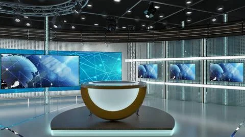 Virtual TV Studio Set. Green screen background. 3d Rendering. Virtual set ... Stock Photos