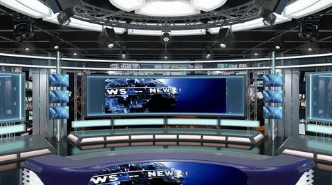 Virtual TV Studio Set. Green screen background. 3d Rendering. Virtual set ... Stock Photos