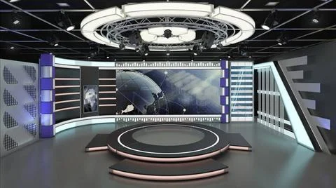 Virtual TV Studio Set. Green screen background. 3d Rendering. Virtual set ... Foto stock