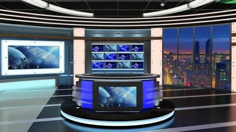 Virtual TV Studio Set. Green screen background. 3d Rendering. Virtual set ... Stock Photos