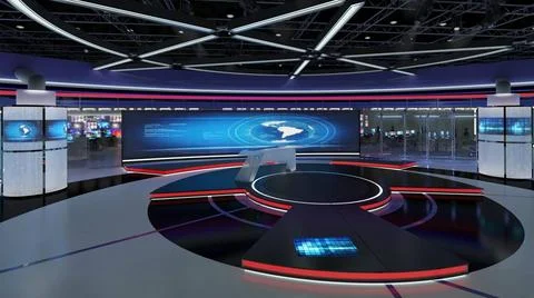  Virtual TV Studio Set. Green screen background. 3d Rendering. Virtual set... Stock Photos