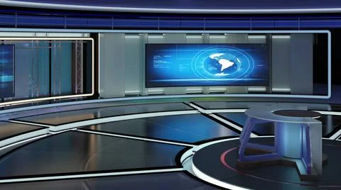 Virtual TV Studio Set. Green screen background. 3d Rendering. Virtual set ... Stock Photos