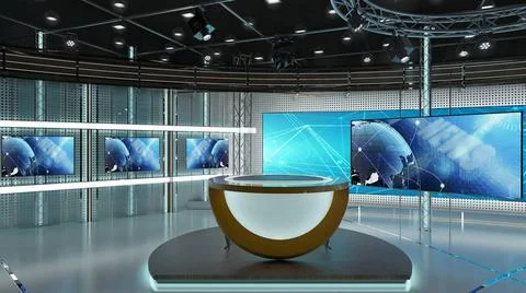 Virtual TV Studio Set. Green screen background. 3d Rendering. Virtual set ... Foto stock