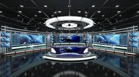 Virtual TV Studio Set. Green screen background. 3d Rendering. Virtual set ... Stock Photos