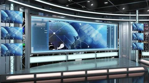 Virtual TV Studio Set. Green screen background. 3d Rendering. Virtual set ... Stock Photos