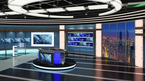 Virtual TV Studio Set. Green screen background. 3d Rendering. Virtual set ... Foto stock